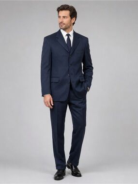 Vanetti Men’s 44R 38R Dark Navy Blue 2 Piece Suit Pleated Cuffed Pants